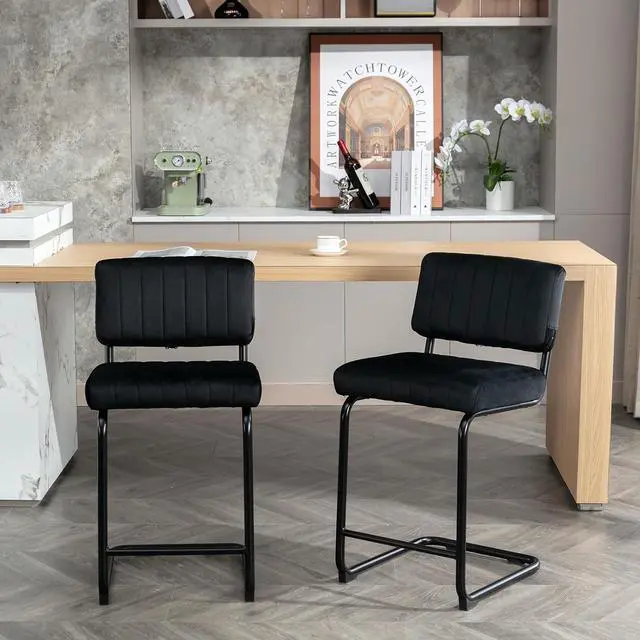 Alt view image 5 of 6 - Okeysen Bar Stools Set of 3,Counter Height Bar Chairs,24 inch Tall Bar Stool with Back,Barstools Bar Height Set of 3,Kitchen Counter Stools Modern Velvet Barstools for Island Dining Party