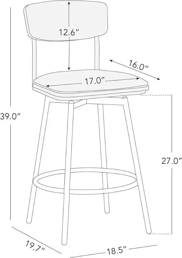Alt view image 3 of 6 - CHITA Swivel Counter Height Bar Stools with Back, Fabric Upholstered Barstools Set of 2, 27" Seat Height, Metal & Wood Frame, Cream