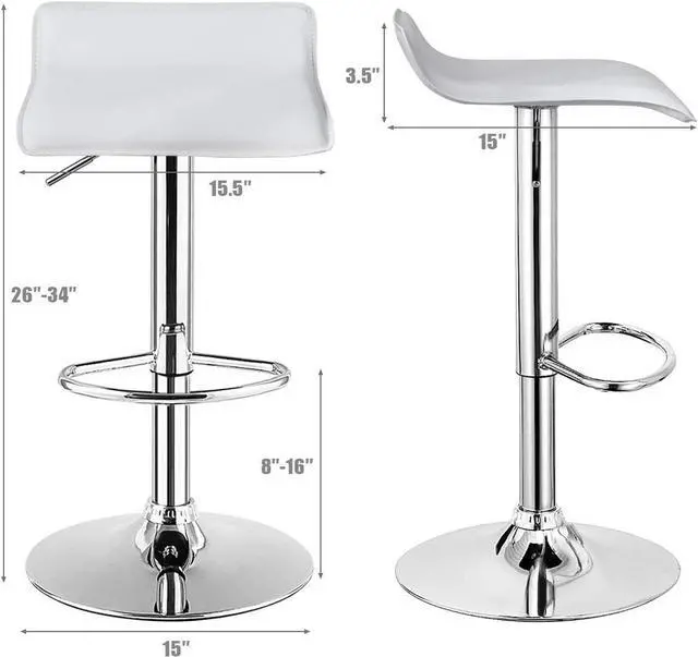 Alt view image 3 of 7 - COSTWAY Bar Stools Set of 2, Modern Swivel Contemporary barstools with Adjustable Height, Footrests, Chrome Hydraulic PU Leather Backless Bar Chairs for Kitchen Island Cafe Pub, White