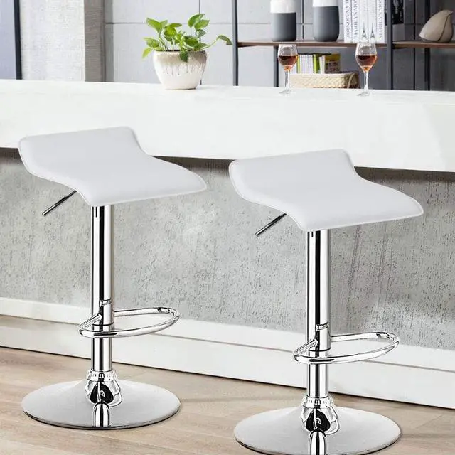 Alt view image 2 of 7 - COSTWAY Bar Stools Set of 2, Modern Swivel Contemporary barstools with Adjustable Height, Footrests, Chrome Hydraulic PU Leather Backless Bar Chairs for Kitchen Island Cafe Pub, White