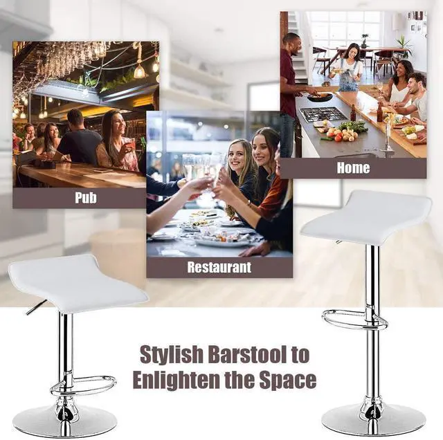 Alt view image 6 of 7 - COSTWAY Bar Stools Set of 2, Modern Swivel Contemporary barstools with Adjustable Height, Footrests, Chrome Hydraulic PU Leather Backless Bar Chairs for Kitchen Island Cafe Pub, White