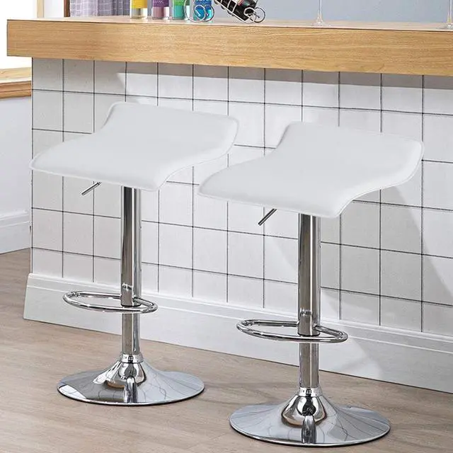 Alt view image 4 of 7 - COSTWAY Bar Stools Set of 2, Modern Swivel Contemporary barstools with Adjustable Height, Footrests, Chrome Hydraulic PU Leather Backless Bar Chairs for Kitchen Island Cafe Pub, White
