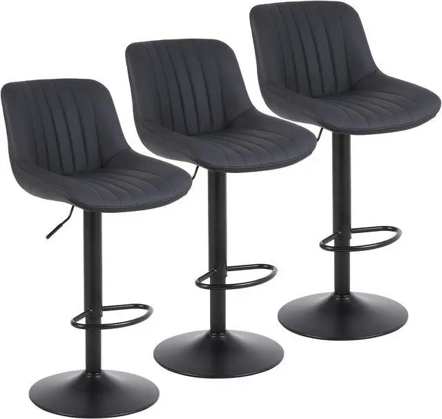 Main image of Bar Stools Set of 3, Swivel Counter Height Barstools with Back, Adjustable PU Leather Bar Chairs, Modern Armless Kitchen Island Stool, Black