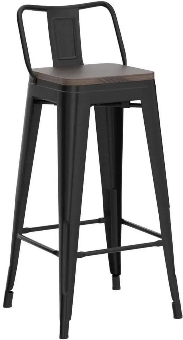 Alt view image 4 of 7 - Yaheetech 30" Metal Barstools Set of 4 Bar Height Bar Stools with Wooden Top Low Back Industrial Bar Stools Metal Stool for Indoor-Outdoor Counter Stools with Wooden Seat Matte Black