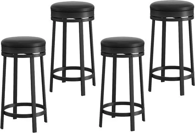 Alt view image 7 of 7 - IDEALHOUSE 24'' Swivel Bar Stools Set of 4 with Footrest, Modern Counter Height Barstools with PU Leather Upholstered and Metal Frame, Backless Round Bar Stools for Kitchen Island, Black