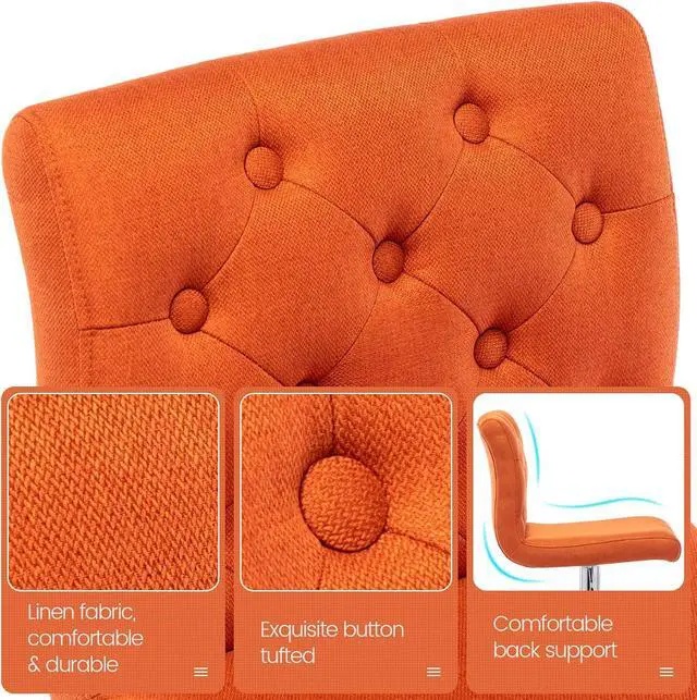 Alt view image 4 of 7 - Brage Living Tufted Fabric Bar Stool, Adjustable Swivel Counter Height Barstool with Back, Upholstered Armless Airlift Bar Chair for Kitchen Dining Cafe, 1 pc (Orange)