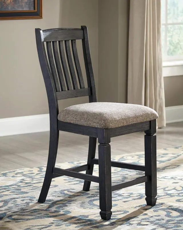 Alt view image 2 of 7 - Signature Design by Ashley Tyler Creek Farmhouse 24.38" Counter Height Upholstered Barstool, Set of 2, Almost Black
