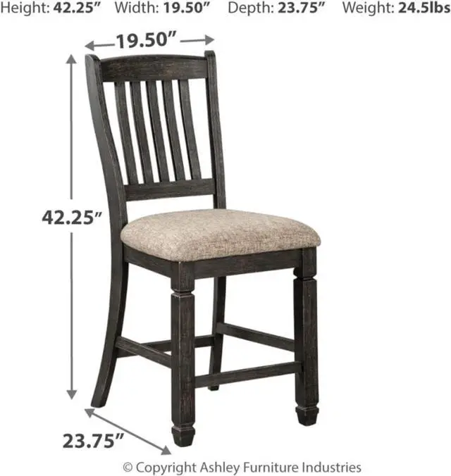 Alt view image 3 of 7 - Signature Design by Ashley Tyler Creek Farmhouse 24.38" Counter Height Upholstered Barstool, Set of 2, Almost Black