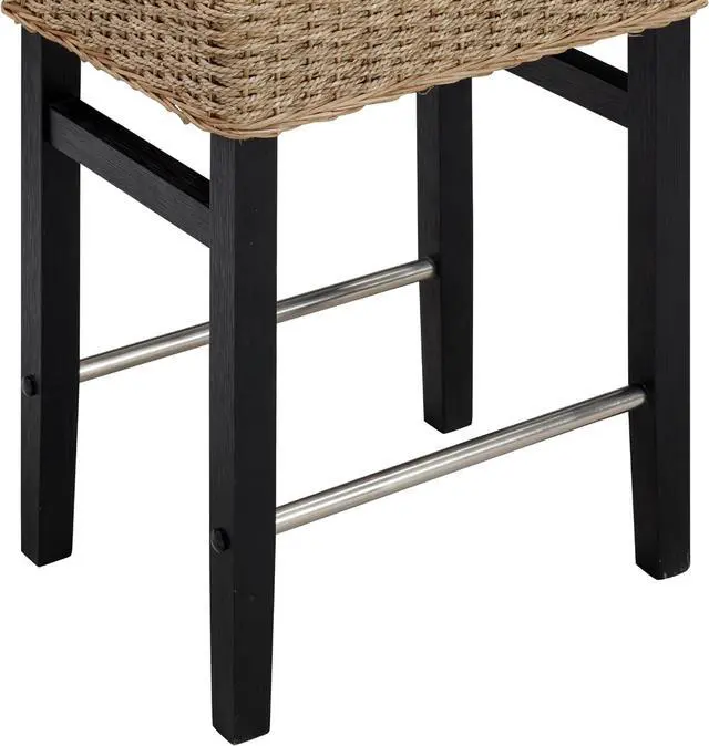 Alt view image 5 of 7 - Nathan James Harvey Rattan Bar Stool, Bohemian Counter Height Stool with Woven Seagrass Seat, Solid Wood Legs, and Metal Footrest Seagrass/Brushed Black
