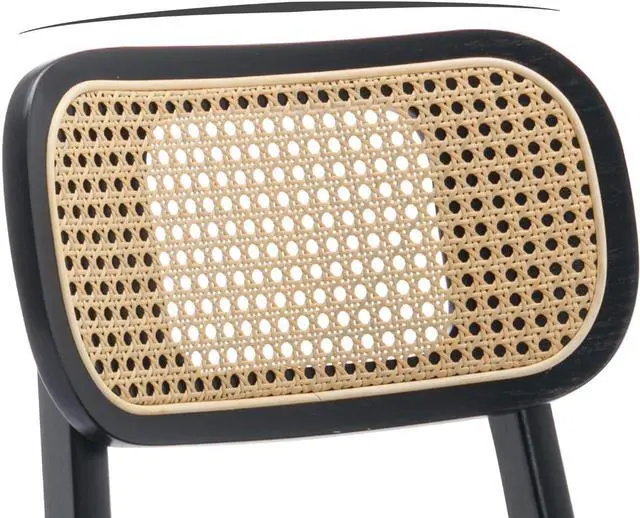 Alt view image 5 of 7 - Rattan Counter Height Bar Stools Set of 2 Upholstered Sherpa Barstools with Cane Back Boho Wood Farmhouse Kitchen Island Chairs Bar Chairs for Pub/Home Bar, Cream White