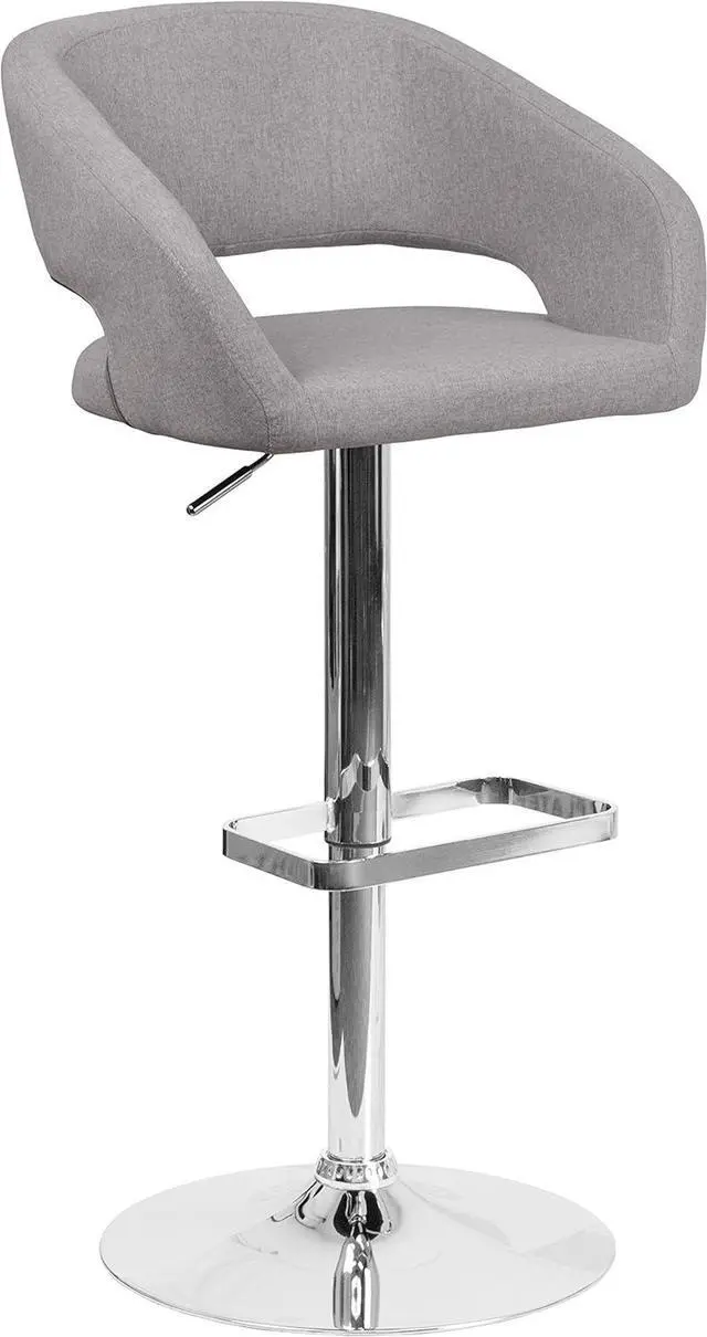 Main image of Flash Furniture Erik Contemporary Adjustable Height Barstool with Footrest and Rounded Mid-Back, Upholstered Bar or Counter Height Stool, Gray/Chrome