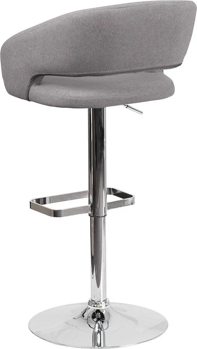 Alt view image 5 of 7 - Flash Furniture Erik Contemporary Adjustable Height Barstool with Footrest and Rounded Mid-Back, Upholstered Bar or Counter Height Stool, Gray/Chrome