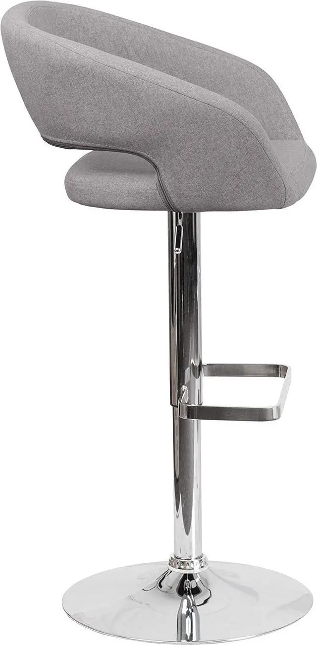 Alt view image 7 of 7 - Flash Furniture Erik Contemporary Adjustable Height Barstool with Footrest and Rounded Mid-Back, Upholstered Bar or Counter Height Stool, Gray/Chrome