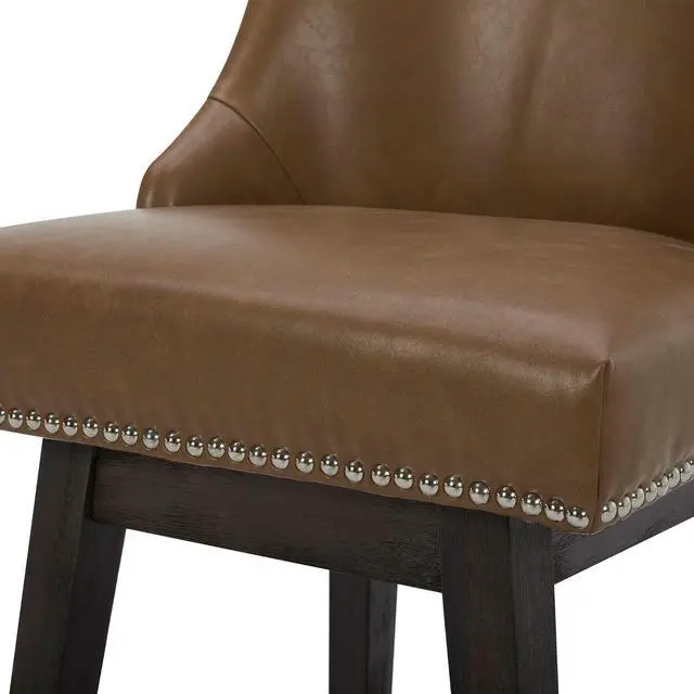 Alt view image 6 of 7 - CHITA Counter Height Swivel Bar Stools Set of 2, FSC Certified Upholstered Counter Stools, Modern Swivel Barstools with Wood Legs for Kitchen Island, 26" Seat Height, Faux Leather in Saddle Brown