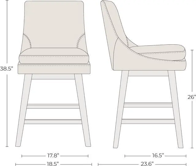 Alt view image 3 of 7 - CHITA Counter Height Swivel Bar Stools with Back Set of 2, FSC Certified Upholstered Faux Leather Swivel Barstool, 26.8" H Seat Height, PU Leather in Creamy Gray