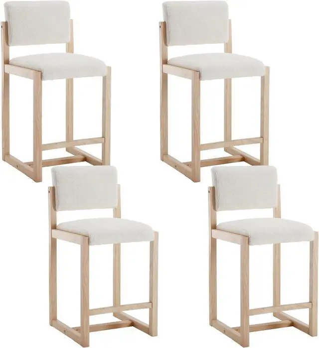 Main image of DUOMAY Modern Bar Stools Set of 4, 26" Counter Height Barstools, Sherpa Upholstered Kitchen Island Chair with Wood Legs for Home Bar Coffee Shop, White