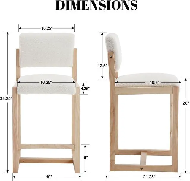 Alt view image 3 of 7 - DUOMAY Modern Bar Stools Set of 4, 26" Counter Height Barstools, Sherpa Upholstered Kitchen Island Chair with Wood Legs for Home Bar Coffee Shop, White