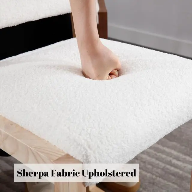 Alt view image 5 of 7 - DUOMAY Modern Bar Stools Set of 4, 26" Counter Height Barstools, Sherpa Upholstered Kitchen Island Chair with Wood Legs for Home Bar Coffee Shop, White