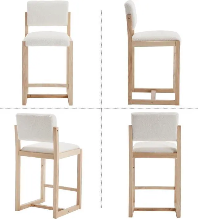 Alt view image 7 of 7 - DUOMAY Modern Bar Stools Set of 4, 26" Counter Height Barstools, Sherpa Upholstered Kitchen Island Chair with Wood Legs for Home Bar Coffee Shop, White