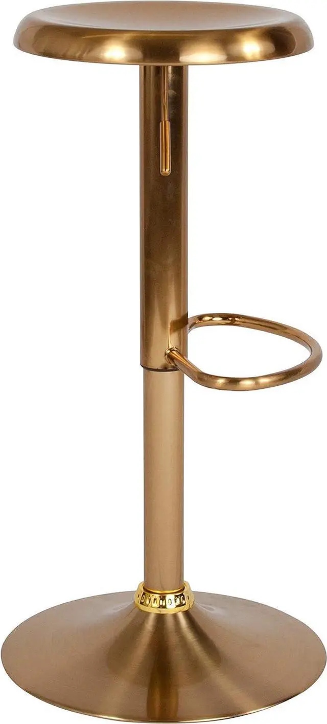 Alt view image 6 of 7 - Flash Furniture Madrid Series Adjustable Height Retro Metal Barstool with Footrest, Backless Adjustable Bar or Counter Height Swivel Stool, Gold