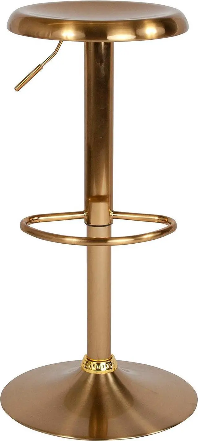 Alt view image 7 of 7 - Flash Furniture Madrid Series Adjustable Height Retro Metal Barstool with Footrest, Backless Adjustable Bar or Counter Height Swivel Stool, Gold