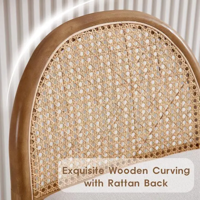 Alt view image 4 of 7 - LukeAlon Modern Linen Bar Stools Set of 2, 29" Seat Height Tall Bar Chairs with Wooden Legs Natural Rattan Cane Back Bar Height Counter Stools with Footrest for Kitchen Home Pub, Beige