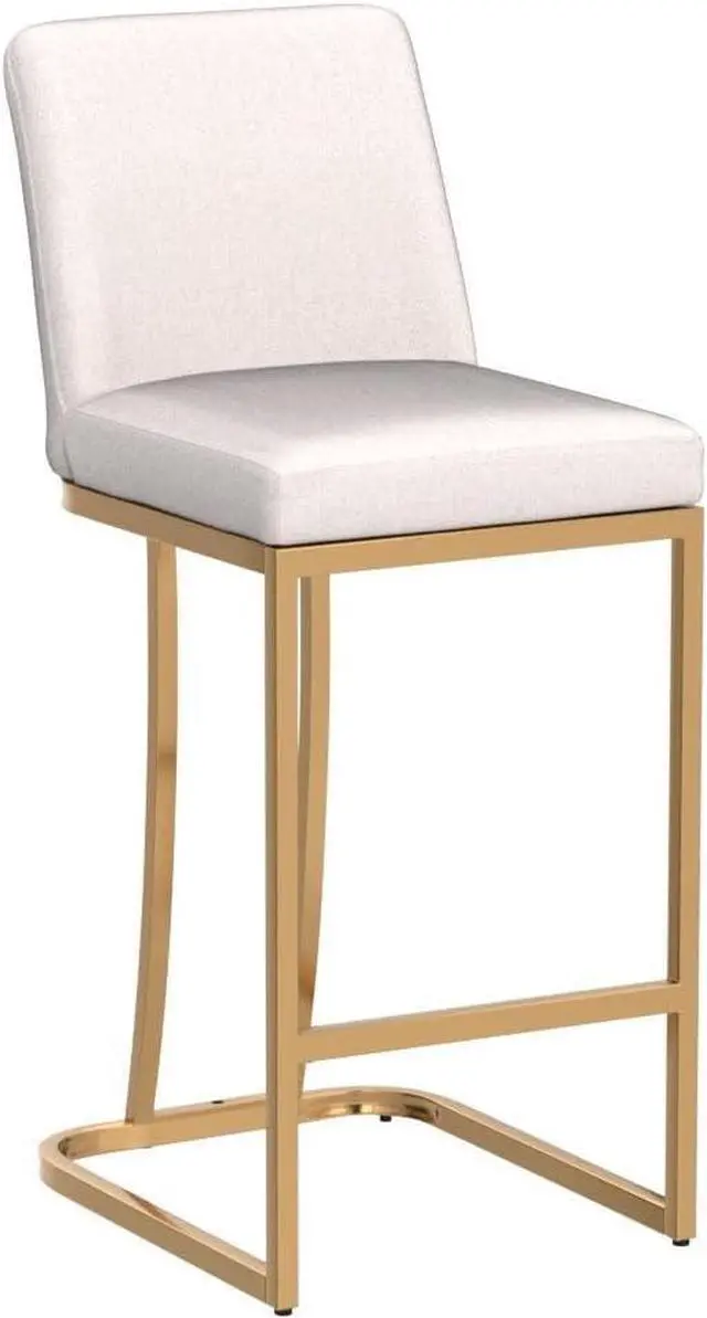 Alt view image 5 of 7 - VESCASA Linen Bar Height Barstools with Back, Mid Century Modern Upholstered 30 Inches H Bar Stool Chairs with Gold Metal Frame for Kitchen Island, Bar, Pub, Set of 2, Cream