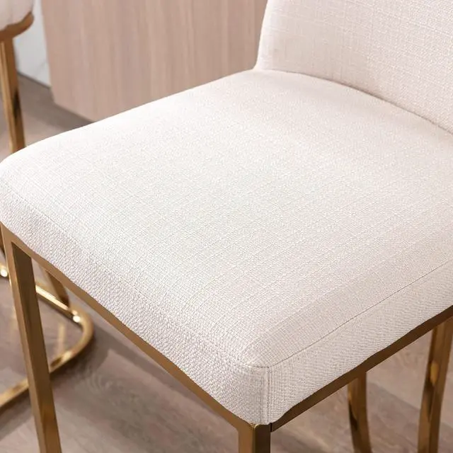Alt view image 4 of 7 - VESCASA Linen Bar Height Barstools with Back, Mid Century Modern Upholstered 30 Inches H Bar Stool Chairs with Gold Metal Frame for Kitchen Island, Bar, Pub, Set of 2, Cream
