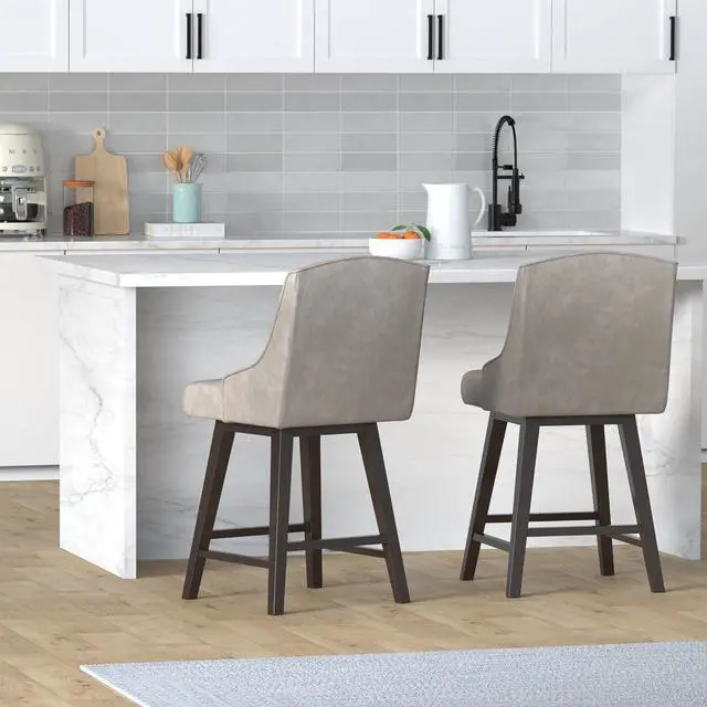 Alt view image 2 of 7 - CHITA Counter Height Swivel Barstools, FSC Certified Upholstered Faux Leather Bar Stools Set of 2, 26" Seat Height, Stone Grey