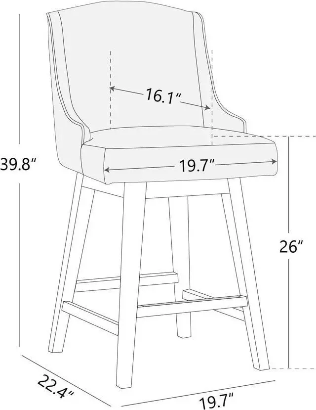 Alt view image 3 of 7 - CHITA Counter Height Swivel Barstools, FSC Certified Upholstered Faux Leather Bar Stools Set of 2, 26" Seat Height, Stone Grey