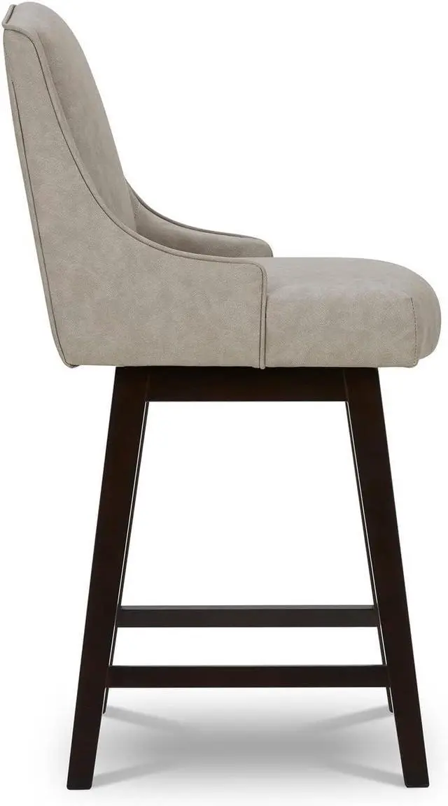 Alt view image 5 of 7 - CHITA Counter Height Swivel Barstools, FSC Certified Upholstered Faux Leather Bar Stools Set of 2, 26" Seat Height, Stone Grey