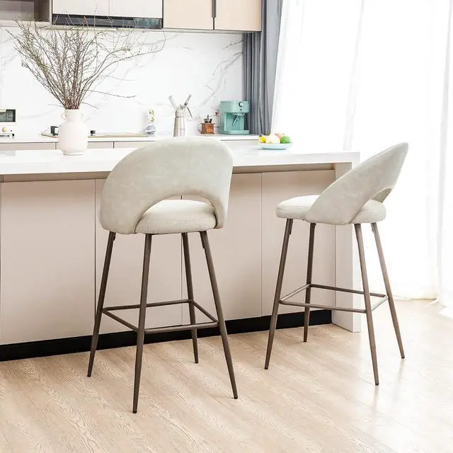 Alt view image 7 of 7 - Glitzhome Barstools Set of 2, 29 Inch Seat Height Modern Mid Century Bar Stools with Back Footrest, Upholstered Two-Tone Color Leatherette Fabric Bar Height Bar Chairs for Kitchen Pub, Pale Gray