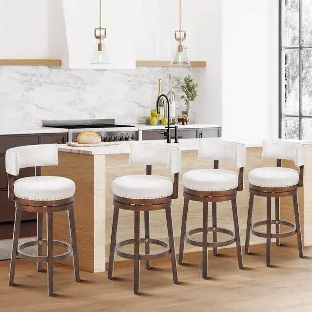 Main image of COLAMY Swivel Bar Stools Set of 4, Swivel Counter Height Barstools, 30 Inch Upholstered Barstools for Kitchen Island Dining Room Bar, Beige