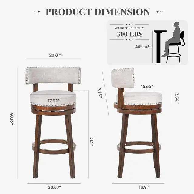 Alt view image 2 of 7 - COLAMY Swivel Bar Stools Set of 4, Swivel Counter Height Barstools, 30 Inch Upholstered Barstools for Kitchen Island Dining Room Bar, Beige