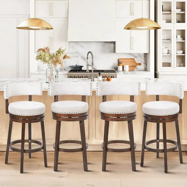 Alt view image 3 of 7 - COLAMY Swivel Bar Stools Set of 4, Swivel Counter Height Barstools, 30 Inch Upholstered Barstools for Kitchen Island Dining Room Bar, Beige