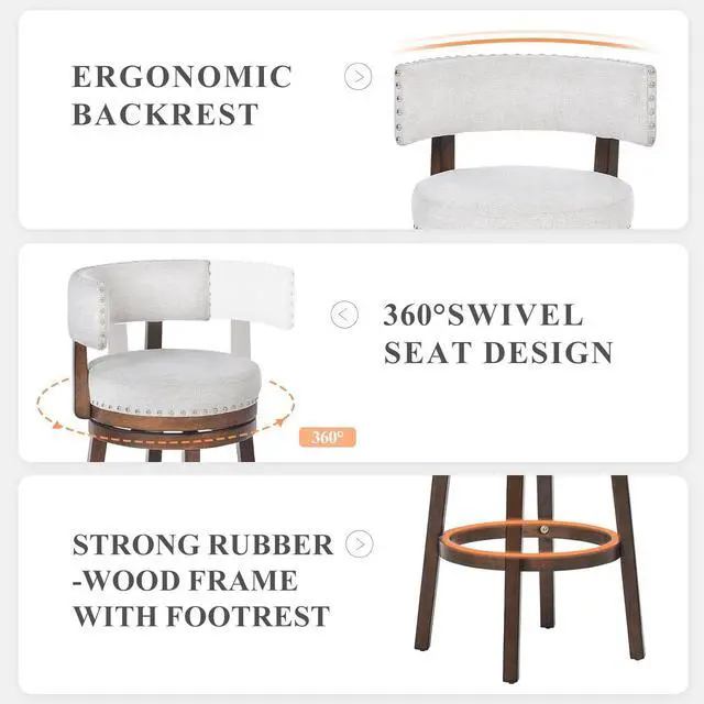 Alt view image 5 of 7 - COLAMY Swivel Bar Stools Set of 4, Swivel Counter Height Barstools, 30 Inch Upholstered Barstools for Kitchen Island Dining Room Bar, Beige