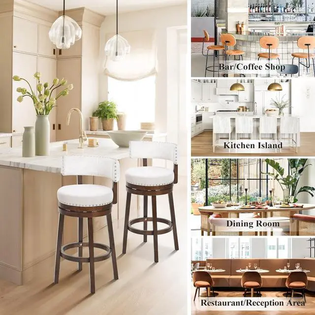 Alt view image 7 of 7 - COLAMY Swivel Bar Stools Set of 4, Swivel Counter Height Barstools, 30 Inch Upholstered Barstools for Kitchen Island Dining Room Bar, Beige