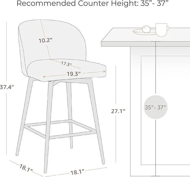 Alt view image 2 of 7 - Watson & Whitely Counter Height Bar Stools Set of 2, 360° Swivel Upholstered Barstools with Backs and Metal Legs, 26" H Seat Height, Faux Leather in Saddle Brown