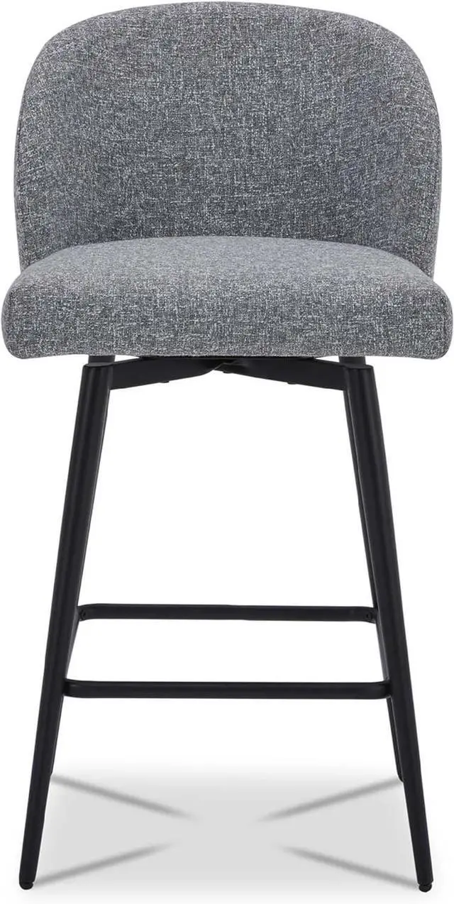 Alt view image 6 of 7 - Watson & Whitely Counter Height Bar Stools Set of 3, 360° Swivel Upholstered Barstools with Backs and Metal Legs, 26" H Seat Height, Fabric in Grey (Multi-Colored)