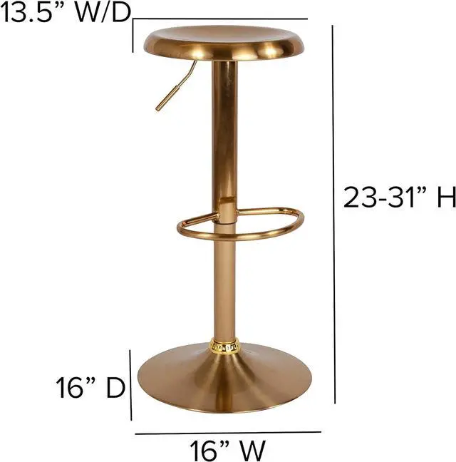 Alt view image 3 of 7 - Flash Furniture Madrid Series Adjustable Height Retro Metal Barstool with Footrest, Backless Adjustable Bar or Counter Height Swivel Stool, Gold