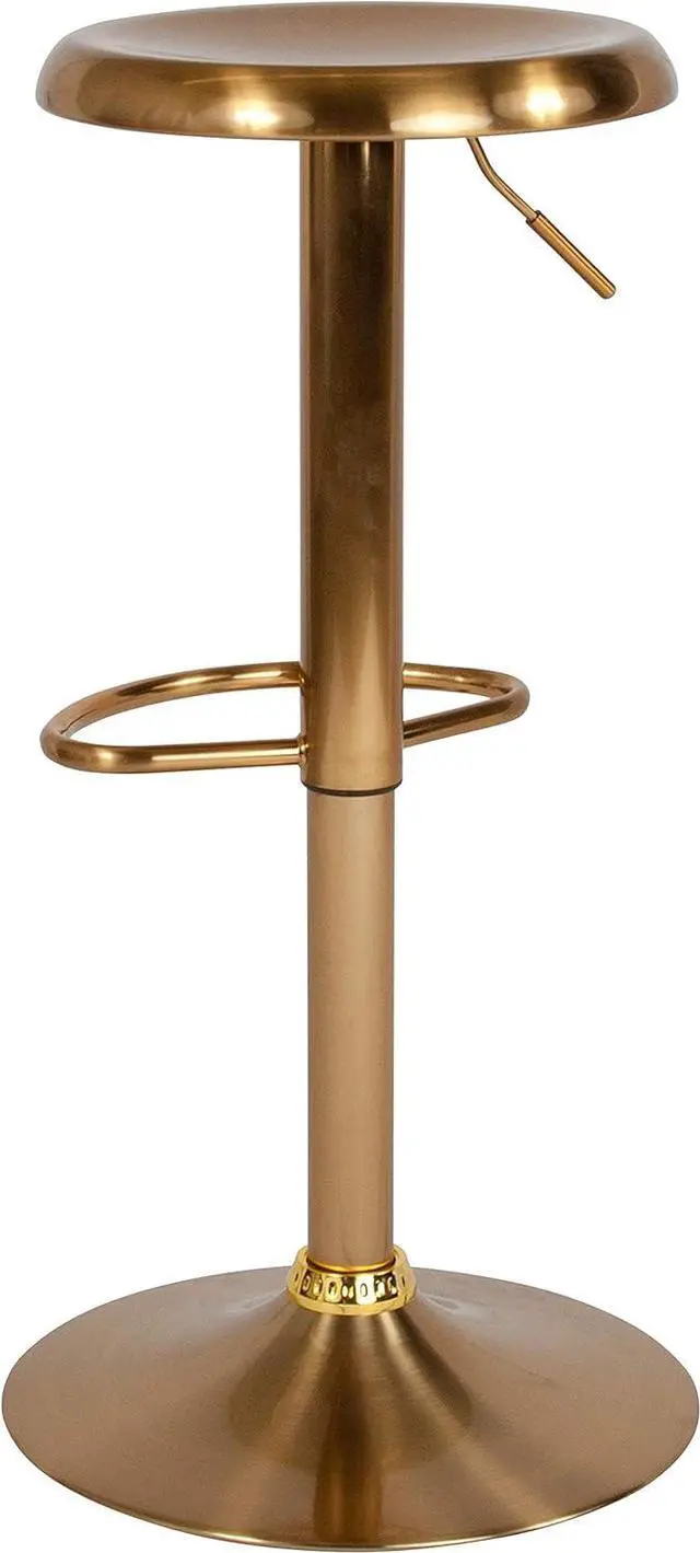 Alt view image 4 of 7 - Flash Furniture Madrid Series Adjustable Height Retro Metal Barstool with Footrest, Backless Adjustable Bar or Counter Height Swivel Stool, Gold