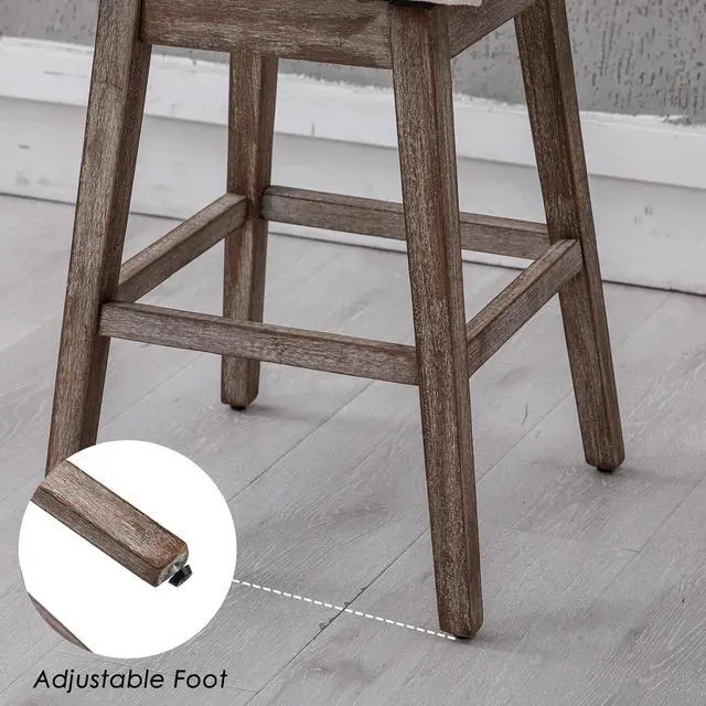 Alt view image 6 of 7 - Counter Height Bar Stools Set of 2, Linen Fabric Mid Century Modern Swivel Barstool with Back & Wood Legs Comfy Upholstered Counter Chairs for Home Bar/Dining Room/Restaurant, Cream