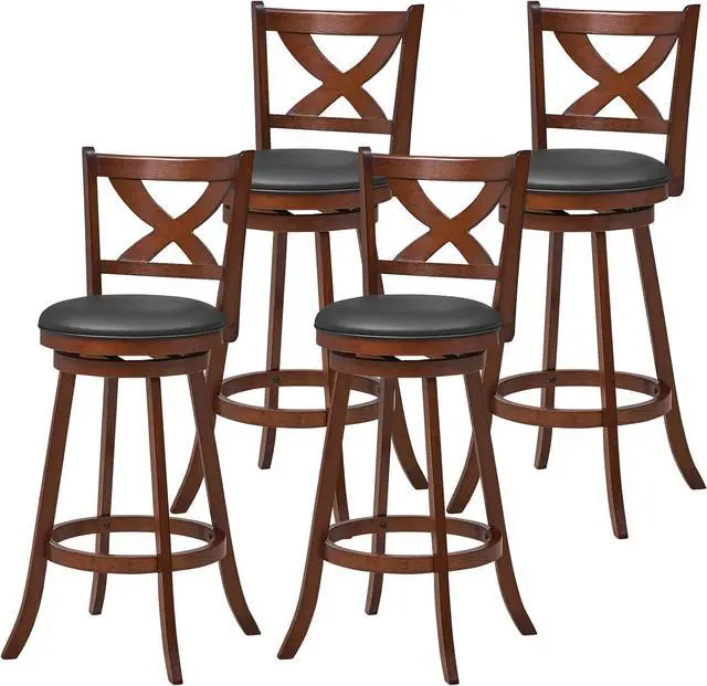 Main image of COSTWAY Bar Stools Set of 4, 30 Inch Classic Bar Height Chairs with X-Shaped Open Back, 4 PCS Swivel Barstool Set for Kitchen Island, Pub, Bistro, Café, Espresso (4, 30 Inch)