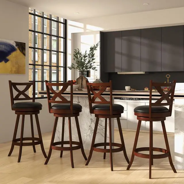Alt view image 2 of 7 - COSTWAY Bar Stools Set of 4, 30 Inch Classic Bar Height Chairs with X-Shaped Open Back, 4 PCS Swivel Barstool Set for Kitchen Island, Pub, Bistro, Café, Espresso (4, 30 Inch)