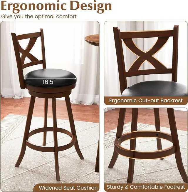 Alt view image 3 of 7 - COSTWAY Bar Stools Set of 4, 30 Inch Classic Bar Height Chairs with X-Shaped Open Back, 4 PCS Swivel Barstool Set for Kitchen Island, Pub, Bistro, Café, Espresso (4, 30 Inch)