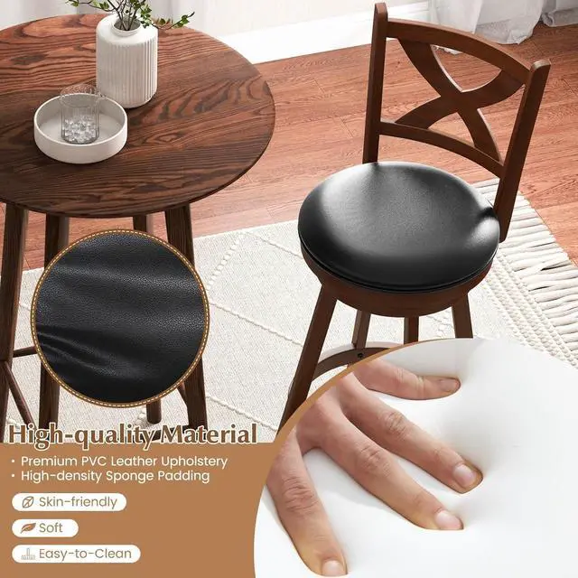 Alt view image 4 of 7 - COSTWAY Bar Stools Set of 4, 30 Inch Classic Bar Height Chairs with X-Shaped Open Back, 4 PCS Swivel Barstool Set for Kitchen Island, Pub, Bistro, Café, Espresso (4, 30 Inch)