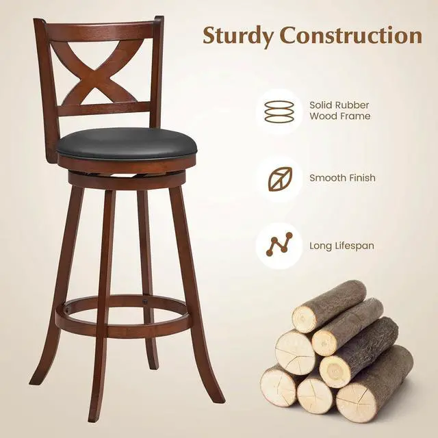 Alt view image 5 of 7 - COSTWAY Bar Stools Set of 4, 30 Inch Classic Bar Height Chairs with X-Shaped Open Back, 4 PCS Swivel Barstool Set for Kitchen Island, Pub, Bistro, Café, Espresso (4, 30 Inch)