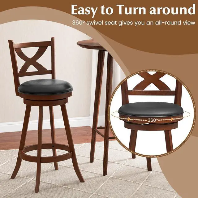 Alt view image 6 of 7 - COSTWAY Bar Stools Set of 4, 30 Inch Classic Bar Height Chairs with X-Shaped Open Back, 4 PCS Swivel Barstool Set for Kitchen Island, Pub, Bistro, Café, Espresso (4, 30 Inch)