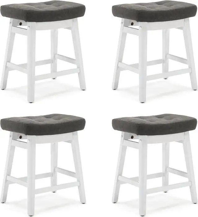 Alt view image 6 of 7 - Counter Height Bar Stools Set of 4 for Kitchen Counter Farmhouse Modern Barstools with Faux Leather Upholstered Backless Seat and Solid Wood Legs 24 inch Bar Chairs, Grey + White