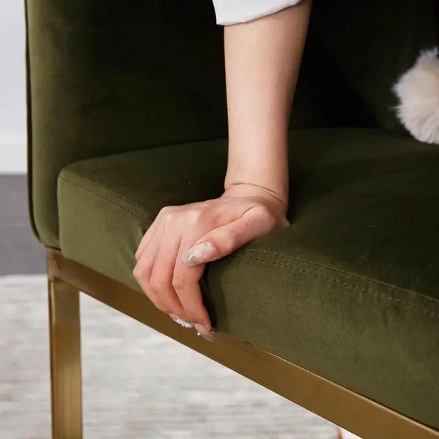 Alt view image 7 of 7 - 24" Modern Velvet Counter Height Bar Stools Set of 3 for Kitchen Island Comfy Upholstered Barrel Back Stool Chair with Golden Metal Legs for Breakfast Bar/Dining Room/Cafe, Dark Green